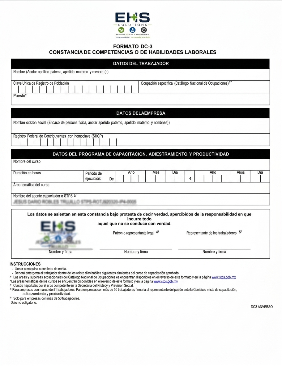 Ejemplo de Formato DC-3 STPS